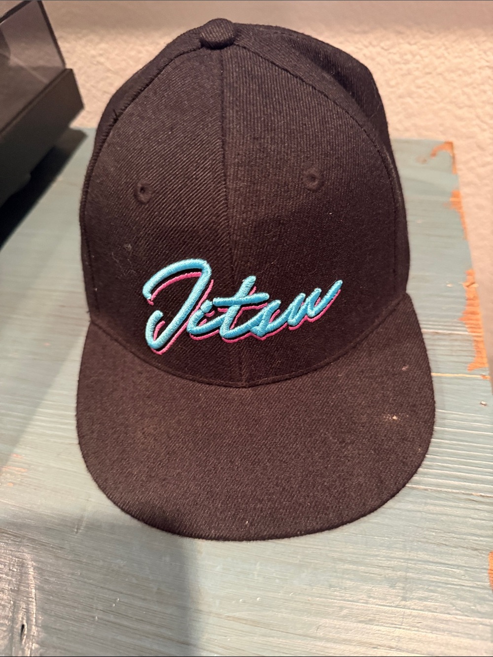 Black Kids Snapback Hat with Blue & Pink Script
